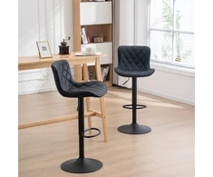 Kidol &amp; Shellder baro kėdės, juodos, 2 vnt., pramoninės virtuvės, besisukančios, reguliuojamo aukščio, su aukšta atlošo dirbtinės odos pagalvėle, greitas surinkimas