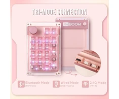 Kiiboom Phantom 21 Hot Swappable Crystal Acrylic Numpad, Bt5.0/2.4ghz/usb-c Triple Mode Nkro programuojama skaičių klaviatūra su pasukamu mygtuku, South Facing Rgb, 1900mah baterija (rožinė)