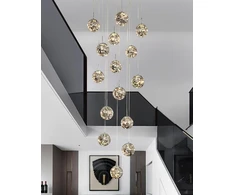 Kinbolas pakabinamas šviestuvas su 15 stiklinių burbulų, modernus reguliuojamo aukščio sietynas laiptams, koridoriui, su Led laidu 4000 K - 60 x 300 cm, pilkas pakabinamas šviestuvas