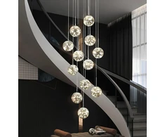 Kinbolas pakabinamas šviestuvas su 15 stiklinių burbulų, modernus reguliuojamo aukščio sietynas laiptams, koridoriui, su Led laidu 4000 K - 60 x 300 cm, pilkas pakabinamas šviestuvas