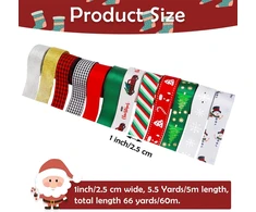 Kingovalley 12 kalėdinių juostelių ritinių, 2,5 cm x 4,5 m, kalėdinės temos, spausdintos satino grosgrain juostelės aukso ir sidabro metalo blizgučių juostelės kalėdinėms dovanoms, žiemos šventėms, festivalio dekoravimui