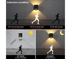 Kingwei 4 x led lauko sieninis šviestuvas 12 w su judesio davikliu, ip65, šiltai balta 3000 k, reguliuojamas spindulio kampas, juodas
