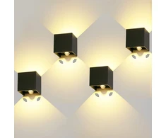 Kingwei 4 x led lauko sieninis šviestuvas 12 w su judesio davikliu, ip65, šiltai balta 3000 k, reguliuojamas spindulio kampas, juodas