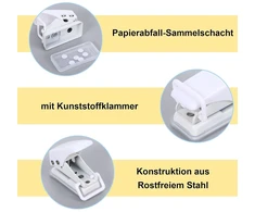Kišeninis skylamušis, mažas skylamušis aplankams, skylių mušimo įrankis biurui, baltas, mokyklai ir "pasidaryk pats" projektams, mini skylamušis nuotraukų albumams, suvenyrams ir skirtukams, kišeninis skylamušis mokyklai