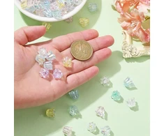 Kitbeads 300 vnt. gėlių karoliukų kepurėlės, nepermatomos Ab spalvos, dengti varpelio formos karoliukai, akriliniai trimito formos galiniai dangteliai papuošalų gamybai urmu