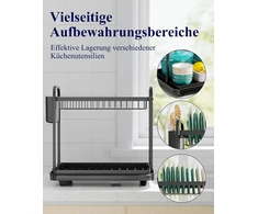 Kitsure 2 aukštų indų džiovintuvas, daugiafunkcinis nerūdijantis indų džiovintuvas su virtuvės reikmenimis, vietą taupantis indų stovas, 38,0 x 28,0 x 38,0 cm, juodas