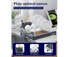Kitsure indų džiovintuvas, taupantis vietą, skirtas virtuvės stalviršiui, nerūdijančio plieno indų džiovintuvas, indų džiovinimo stovas, 44,7 x 32,0 x 11,4 cm, pilkas