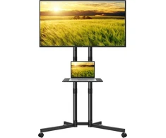 Laikiklis Kktoner mobilus tv vežimėlis, skirtas 32–85 colių lcd led plokštiems ekranams, išlenktiems televizoriams, pastatomas tv stovas su ratukais su reguliuojamo aukščio lentyna, maks. vesa 600 x 400 mm, riedantis tv stovas iki 50 kg