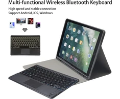 Klaviatūros dėklas, skirtas ipad pro 12.9 2015/2017 (1-osios/2-osios kartos), anglų ir vokiečių kalbos išdėstymas, 7 spalvų apšviesta klaviatūra ir jutiklinė dalis, pu odos dėklas su rašiklio laikikliu (mėlynas)