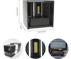 Klighten 2 Led sieninių šviestuvų komplektas, skirtas naudoti viduje/lauke, 12 W sieninis šviestuvas su reguliuojamu šviesos srautu aukštyn ir žemyn, 3000 K šiltai balta lauko sieninė lemputė Ip65, skirta svetainei, miegamajam, balkonui, tamsiai pilka