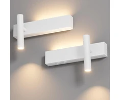 Klighten 2 Led vidaus sieninių šviestuvų rinkinys, 3 W + 3 W sieninis šviestuvas, 2 lemputės, 3000 K sieniniai šviestuvai su 2 jungikliais, apvalus sieninis prožektorius, 330° pasukamas / 60° reguliuojamas, svetainei, aliuminis, šilta šviesa