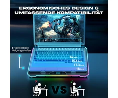 Klim V15 aušinimo padėklas žaidimų nešiojamam kompiuteriui su 15 ventiliatorių + aušintuvas + stabilus Rgb stovas + suderinamas iki 17 colių + 2 Usb prievadai + mobiliojo telefono laikiklis + 5 metų apsauga