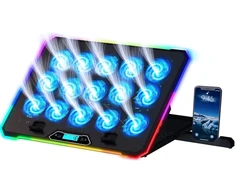 Klim V15 aušinimo padėklas žaidimų nešiojamam kompiuteriui su 15 ventiliatorių + aušintuvas + stabilus Rgb stovas + suderinamas iki 17 colių + 2 Usb prievadai + mobiliojo telefono laikiklis + 5 metų apsauga
