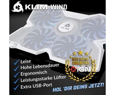 Klim® Wind nešiojamas aušintuvas – parduota daugiau nei 500 000 vienetų – nešiojamojo kompiuterio aušinimo padėklas – maitinamas Usb – stabilus ir tylus – 4 ventiliatoriai – nešiojamojo kompiuterio aušintuvas, skirtas Pc, Mac, XBOX, Ps4-15-17 colių – balt