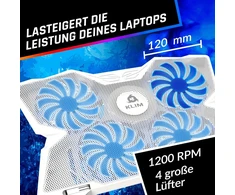 Klim® Wind nešiojamas aušintuvas – parduota daugiau nei 500 000 vienetų – nešiojamojo kompiuterio aušinimo padėklas – maitinamas Usb – stabilus ir tylus – 4 ventiliatoriai – nešiojamojo kompiuterio aušintuvas, skirtas Pc, Mac, XBOX, Ps4-15-17 colių – balt