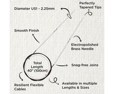 Knitpro 100 cm x 2.25 mm Nova fiksuoti apvalūs virbalai, sidabriniai