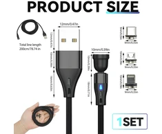 Knocery magnetinis įkrovimo kabelis, 3 viename magnetinis kabelis, 360° ir 180° pasukamas Micro Usb/type C/i produktui, 60w greitas įkrovimas 3a ir duomenų perdavimas