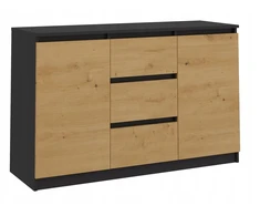 Komoda 2d3s 120cm ąžuolas artisan, viršus antracito spalvos, 2 durų, 3 stalčių, svetainei