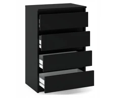 Komoda su 4 stalčiais, juoda, 60 cm, moderni aukšta spintelė loft stiliaus svetainei