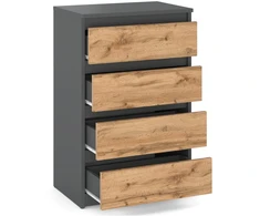 Komoda su 4 stalčiais pilka ąžuolo wotan spalva 60 cm moderni aukšta spintelė loft