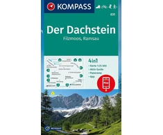 Kompass žygio žemėlapis 031 Der Dachstein, Ramsau, Filzmoos 1:25.000: 4in1 žygio žemėlapis su panorama ir aktyviu gidu, įskaitant žemėlapį, skirtą naudoti neprisijungus... Važiavimas dviračiu. Slidinėjimo turai. Slidinėjimas.