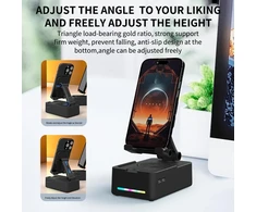 Kompiuterio kolonėlės Cyboris sulankstomas telefono stovas su garsiakalbiu, belaidis bluetooth garsiakalbis su telefono stovu ir neslystančiu pagrindu, led rgb apšvietimas, hd erdvinis garsas, suderinamas su telefonais, planšetiniais kompiuteriais