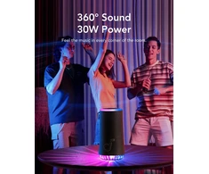 Kompiuterio kolonėlės Soundcore Glow mobilusis garsiakalbis su 30 W 360° visapusišku garsu, sinchronizuotais šviesos spinduliais, 18 valandų atkūrimu, individualiu Eq, šviesų šou, Ip67 atsparumu vandeniui ir dulkėms, skirtas namams, sodui, vakarėliams