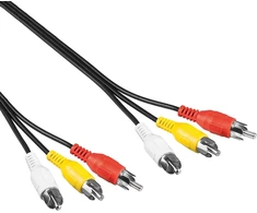 Kompozitinis audio video kabelis | 5 m | 3x Rca kištukas į 3x Rca kištuką | Triguba jungtis raudona balta geltona | Stereo jungties spalvotas Rca kabelis | Juodas | 5.0 Metrai