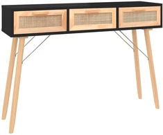 Konsolinis staliukas, juodas, 105x30x75cm, pušis ir ratanas