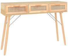 Konsolinis staliukas, rudas, 105x30x75cm, pušis ir ratanas