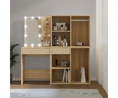 Kosmetinis staliukas su LED ir 2 spintelėmis, ąžuolo, mediena