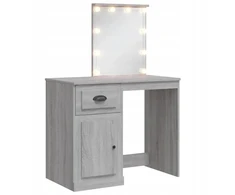 Kosmetinis staliukas su Led veidrodžiu, pilkas ąžuolas sonoma, 90x42x132,5 cm