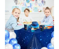 Kosminis gimtadienio vakarėlio rinkinys vaikams 24-ajam | 8 lėkštės, 8 puodeliai, 8 servetėlės raketos formos | Kosminės dekoracijos popierinės lėkštės vaikų gimtadieniui berniukui | Astronautų vakarėlio stalo reikmenys vaikų gimtadienio vakarėliui