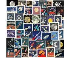 Kosmoso lipdukai Visatos astronautų lipdukų rinkinys, 50 vnt., skirti riedlentėms, grafiti, motociklams, dviračiams, snieglentėms, bagažui, nešiojamam kompiuteriui, automobiliui, lagaminui vaikams ir paaugliams, vandeniui atsparūs vinilo lipdukai