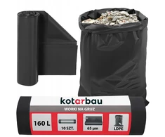 Kotarbau 160l maišai statybinėms atliekoms, šiukšlėms, juodi, foliniai ldpe 65µm, 10 vnt.