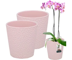 Kotarbau® gėlių vazonų rinkinys, 2 vnt., rožinės spalvos, glazūruoti, skersmuo 9,5 cm, aukštis: 11 cm, keraminis vazonas orchidėjoms, modernus, skirtas kambarinėms gėlėms