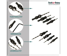 Kotarbau® Hss grąžtų su įgilinimu komplektas 4 vnt. 8-14 mm medienai su reguliuojamu gręžimo gyliu