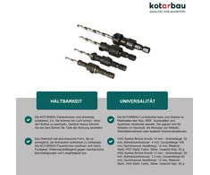 Kotarbau® Hss grąžtų su įgilinimu komplektas 4 vnt. 8-14 mm medienai su reguliuojamu gręžimo gyliu