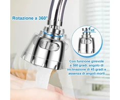 Krano aeratorius, krano aeratorius, 360° pasukamas, su abs filtru, krano priedas su dviem skirtingais vandens srauto keliais, su dviem adapteriais, tinkamas voniai, virtuvei