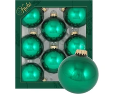 Krebs Glas Lauscha - kalėdinė dekoracija / eglutės papuošimas iš stiklo - vienspalviai burbulai - kiekis: 8 vienetai - spalva: smaragdo žalia - dydis: apie 7 cm