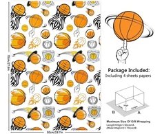 Krepšinio dovanų popierius berniukams vyrams vaikams 4 lapai krepšinio dovanų popierius 50x70cm sportinis krepšinio dovanų popierius sporto renginiams krepšinio gimtadienio vakarėliui