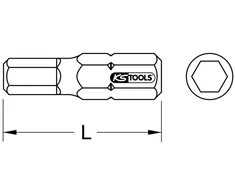 Ks tools 918.3410 1/4 colio torsionpower bitas, šešiakampis vidinis, 25 mm, 4 mm