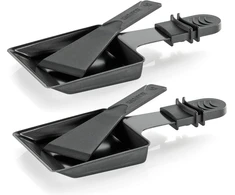 Sumuštinių keptuvas Küchenprofi raclette keptuvė su raclette grandikliu, 2 vnt. rinkinys, 2 nelimpančios keptuvės, termoizoliuotos rankenos, 2 grandikliai, 9 x 9 cm, su rankena: 18 cm, daugeliui raclette įrenginių