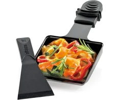 Sumuštinių keptuvas Küchenprofi raclette keptuvė su raclette grandikliu, 2 vnt. rinkinys, 2 nelimpančios keptuvės, termoizoliuotos rankenos, 2 grandikliai, 9 x 9 cm, su rankena: 18 cm, daugeliui raclette įrenginių