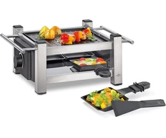 Sumuštinių keptuvas Küchenprofi Raclette Taste4, raclette 4 asmenims, nepridegančia danga padengta grilio plokštė, galima naudoti iš abiejų pusių, 4 raclette keptuvės ir raclette grandiklis, raclette grilis su šoninėmis rankenomis