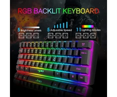 Kuiyn 60% laidinė kompaktiška žaidimų klaviatūra 61 klavišas 11 viso klavišo Rgb apšvietimo efektų Anti-ghosting + laidinė lengva žaidimų pelė optinė korio pelė + pelės kilimėlis