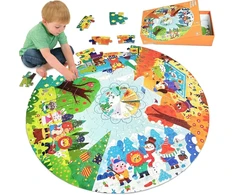 Kulveanju dėlionė vaikams nuo 4 5 6 metų, 88 dalių grindų dėlionė Four Seasons Forest Animal, didelė vaikiška dėlionė, apvali dėlionė berniukams ir mergaitėms 3-7 metų, dovana, 53 x 53 cm