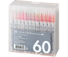 Kuretake Clean Color Real akvareliniai teptukiniai rašikliai (60 spalvų rinkinys)
