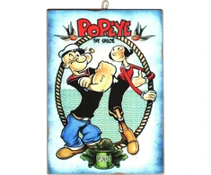 Plakatas Kustom Art Cucuba paveikslas ant medžio Popeye Low Iron The Sailor Man Vintage stiliaus animacinių filmų serija, 25 x 18 cm