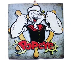 Plakatas Kustom Art Cucuba paveikslėlių serija vintažiniu stiliumi, animacinis filmas Popeye Iron Arm Steering Wheel atspaudas ant medžio, 23 x 23 cm